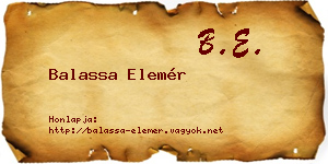 Balassa Elemér névjegykártya